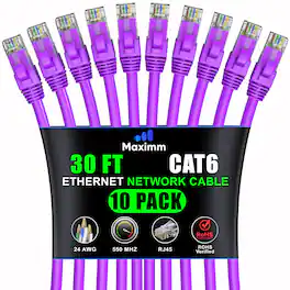 Maximm - Cat 6 Ethernet Cable 30 ft (10-Pack) - UTP, 10Gbps, 550MHz