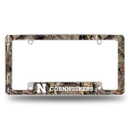 Rico Industries - Nebraska Cornhuskers Chrome Metal License Plate Frame with Bold Mossy Oak Camouflaged Camo Design - Multi