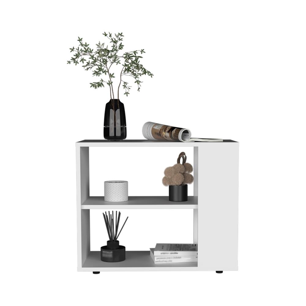 Alt View 3. Loheer - Loheer White Side Table End Table with Shelves Sofa Table 19.7in - White.