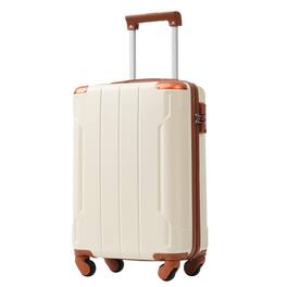 BreeBe - Hardshell Luggage, Lightweight ABS Suitcase with Double Spinner Wheels, TSA Lock, 20-Inch Carry-On - Brown, White