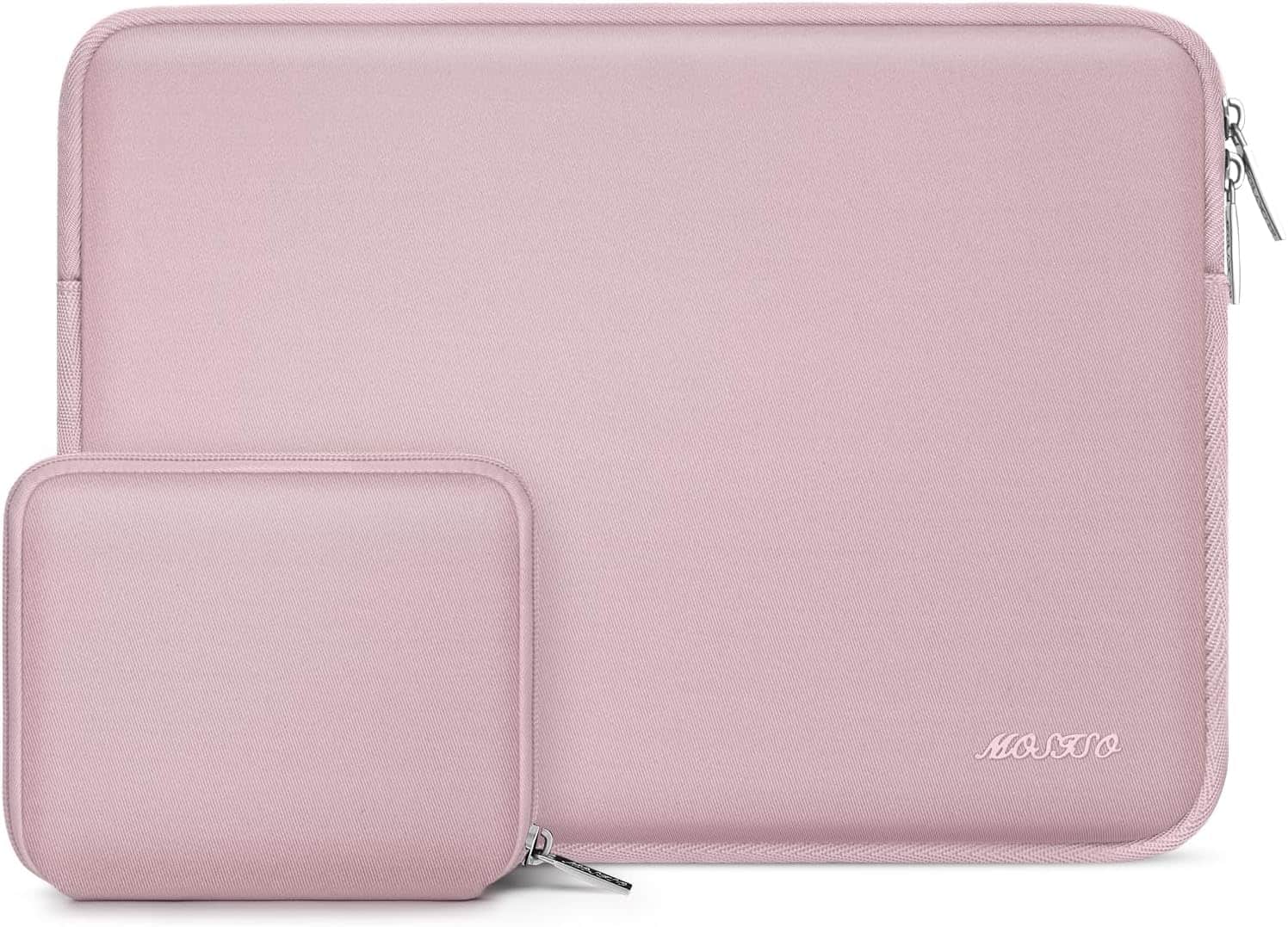 mosiso - 18.5-inch Neoprene Laptop Sleeve with Accessory Pouch, Slim Top-Loading Zipper - Pink