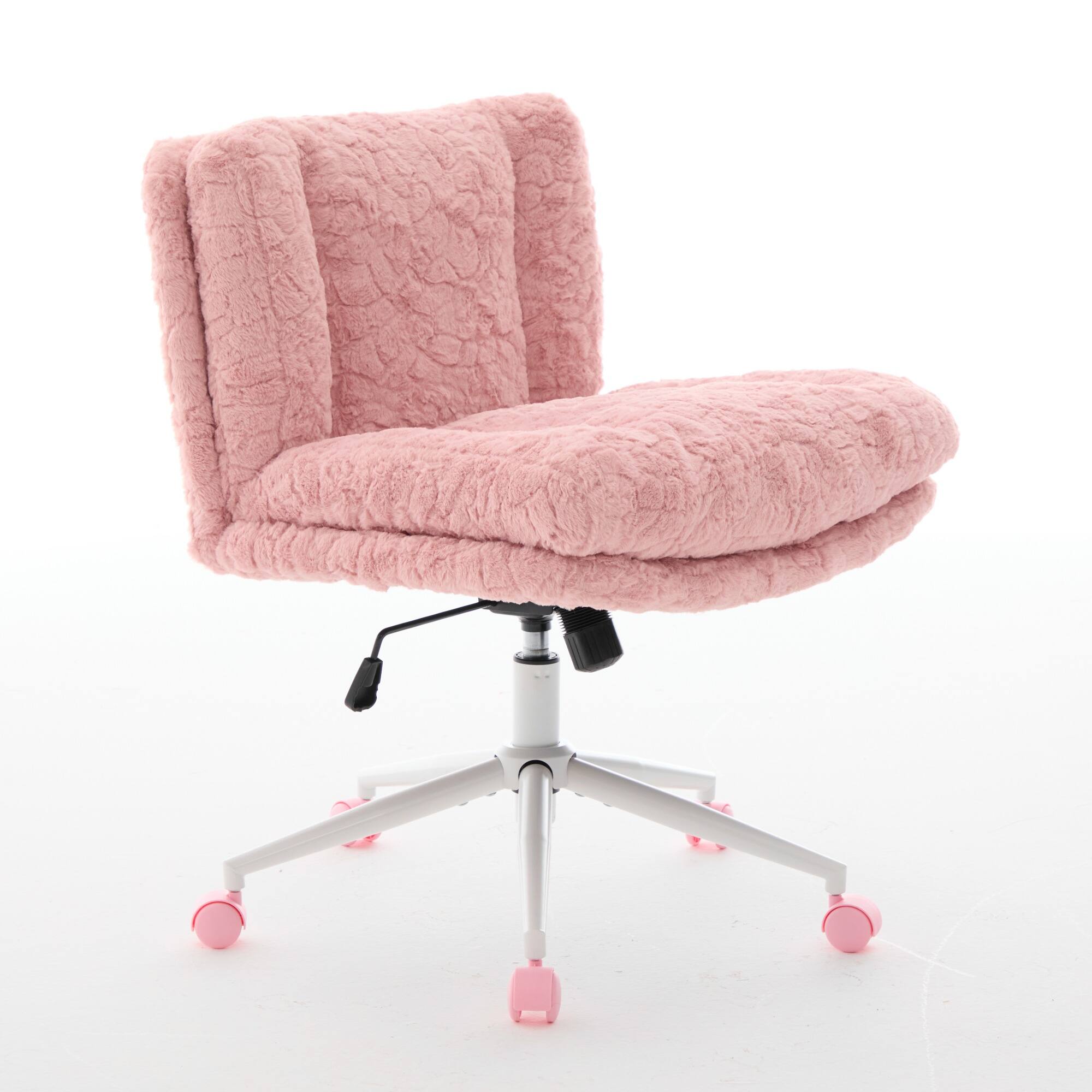 Alt View 2. GOODSILO - Extra Wide Plush Faux Fur Office Chair with Adjustable Height and 360-Degree Swivel for Home Workspace - Pink.