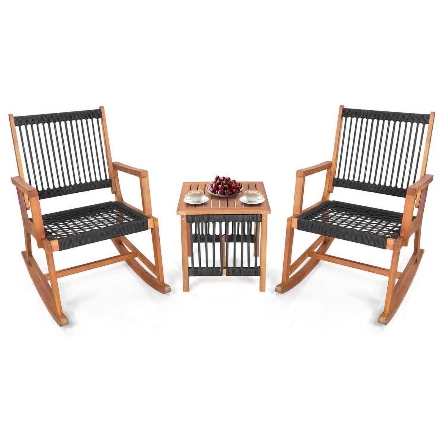 Kadyn - 4 Pcs Acacia Wood Patio Conversation Table and Chair Set Garden Conversation Sets with Hand Woven Rope - Brown