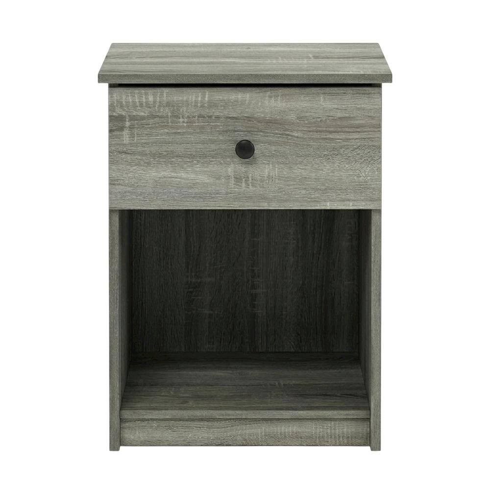 Back. FurniFact - Nightstand with Grey Finish and Wood Construction for Bedroom Storage - French Oak Grey.