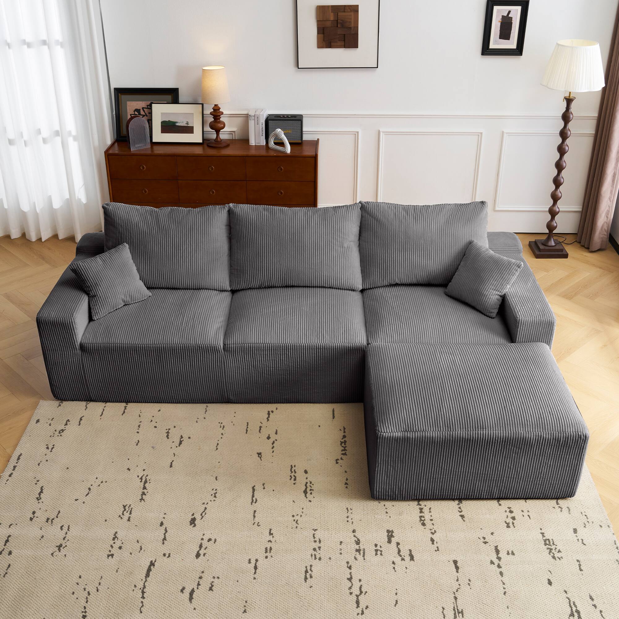 Back. TinyHomie - Modular L Shape Sectional Sofa Cloud Couch Deep Seat Upholstered Sleeper Corduroy - gray.