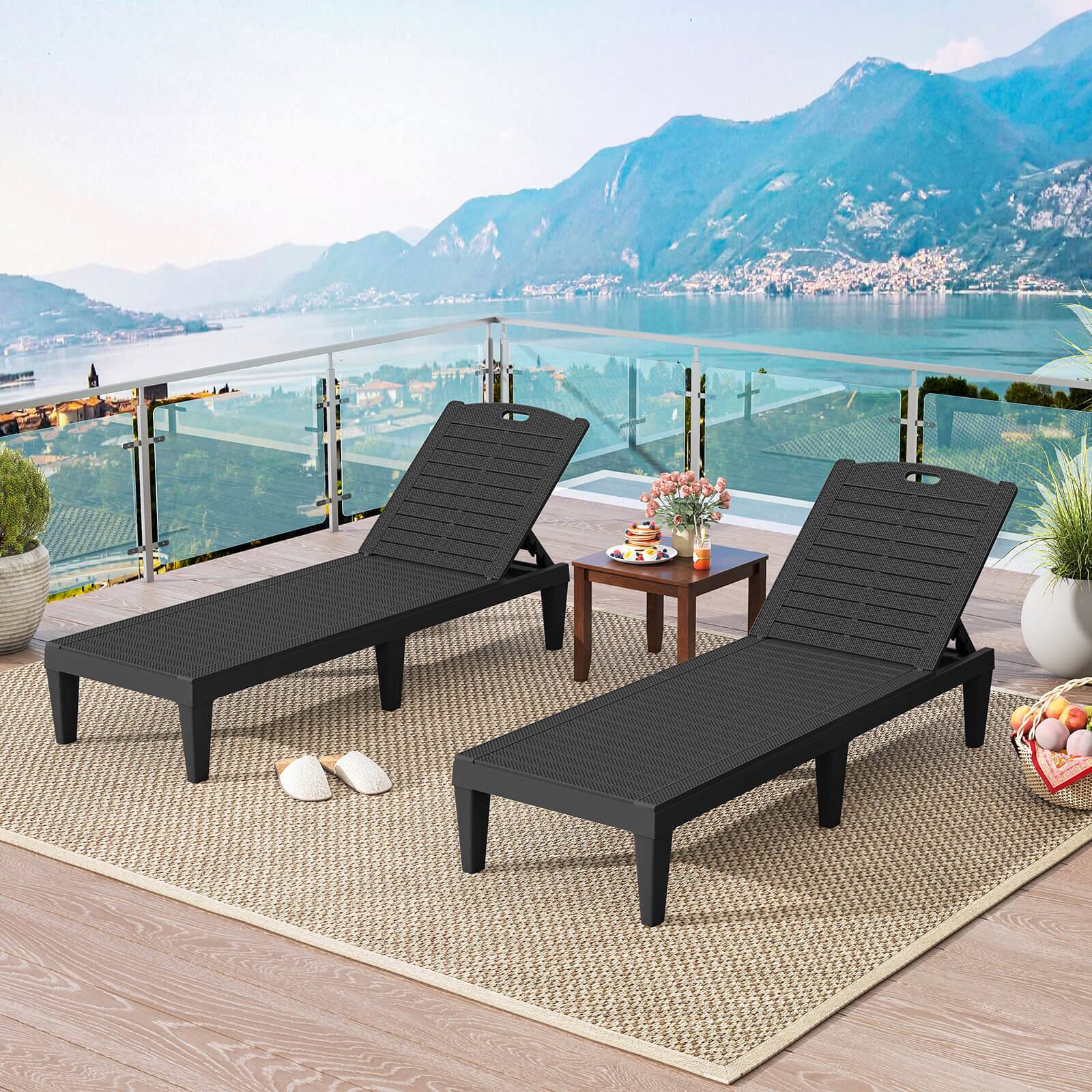 Alt View 4. Costway - Costway Chaise Lounge Chairs Set of 2 with 5-Position Adjustable Backrests Easy Assembly - Black.