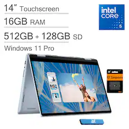 Dell - Inspiron 14 - 14" FHD+ 2-in-1 Touchscreen Laptop - Intel Core 5 120U 2024 - 16GB Memory - 640GB Storage - Windows 11Pro - Ice Blue