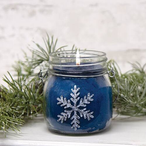 Angle. BreeBe - Snowflake 6oz Jar Candle Twisted Peppermint - Blue.