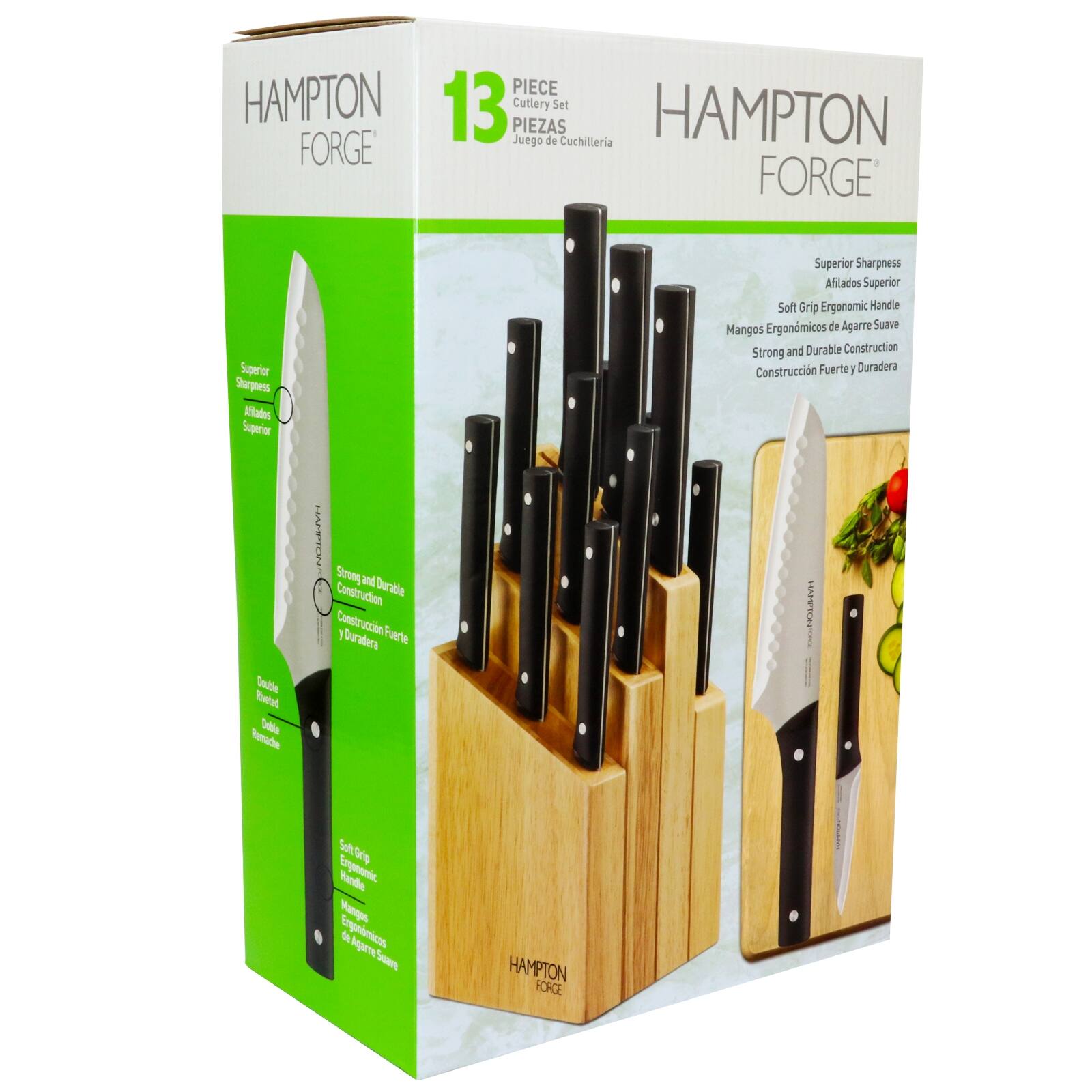 PIECE HAMPTON 13 PIEZAS Cutlery Set HAMPTON Juego de Cuchilleria FORGE Superior Sharpness Aliados Superior Soft Grip Ergonomic Handle Ergonmicos de Agarre Suave Mangos and Durable Construction Strong Construccin Fuerte y Duradera
