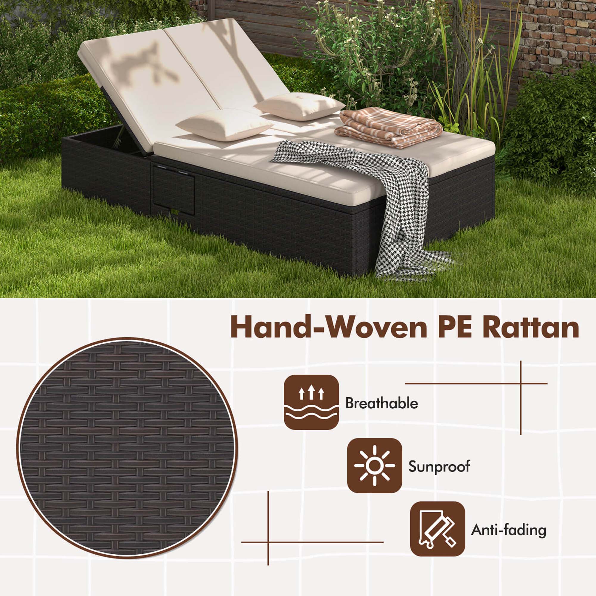 Hand-Woven PE Rattan is a breathable, sunproof, and anti-fading material.