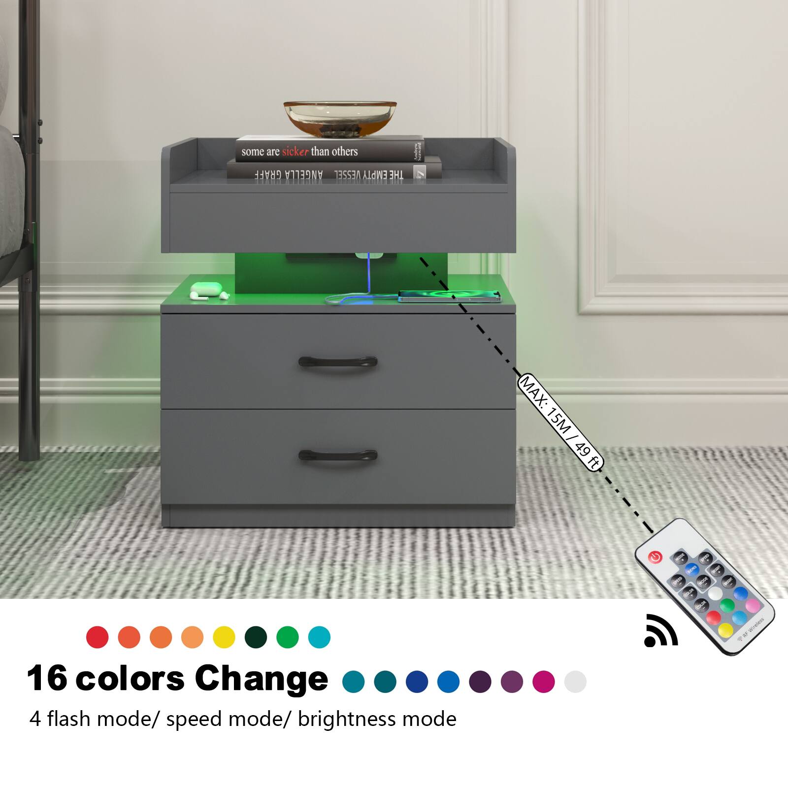 some are sicker than others  
GRAFF ANGELLA 13553  
EMPTY THE R  
MAX: 15M / 49ft  
16 colors Change  
4 flash mode/ speed mode/ brightness mode