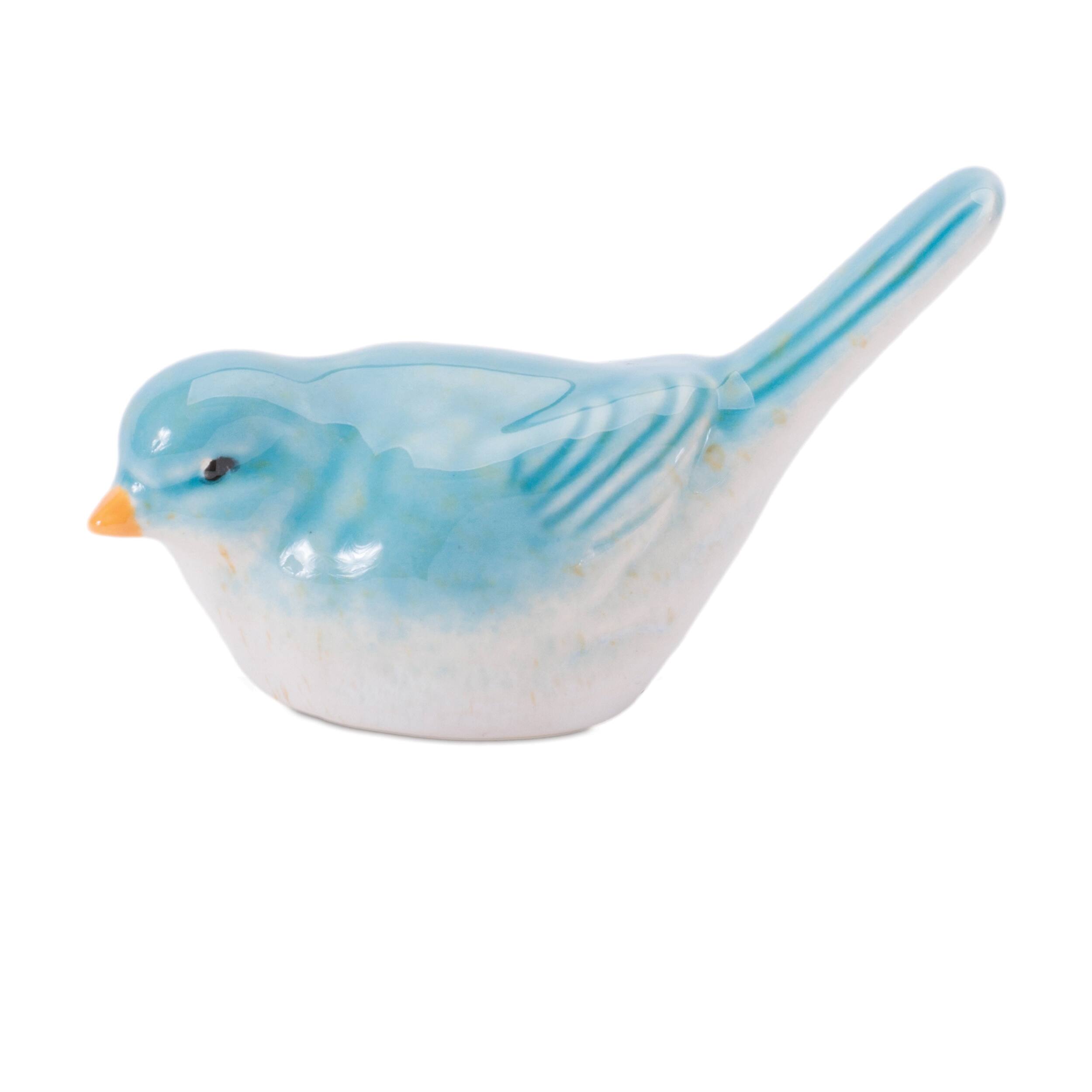 Back. BreeBe - Stoneware Bird Figurine (Set of 6) - Green, Blue.