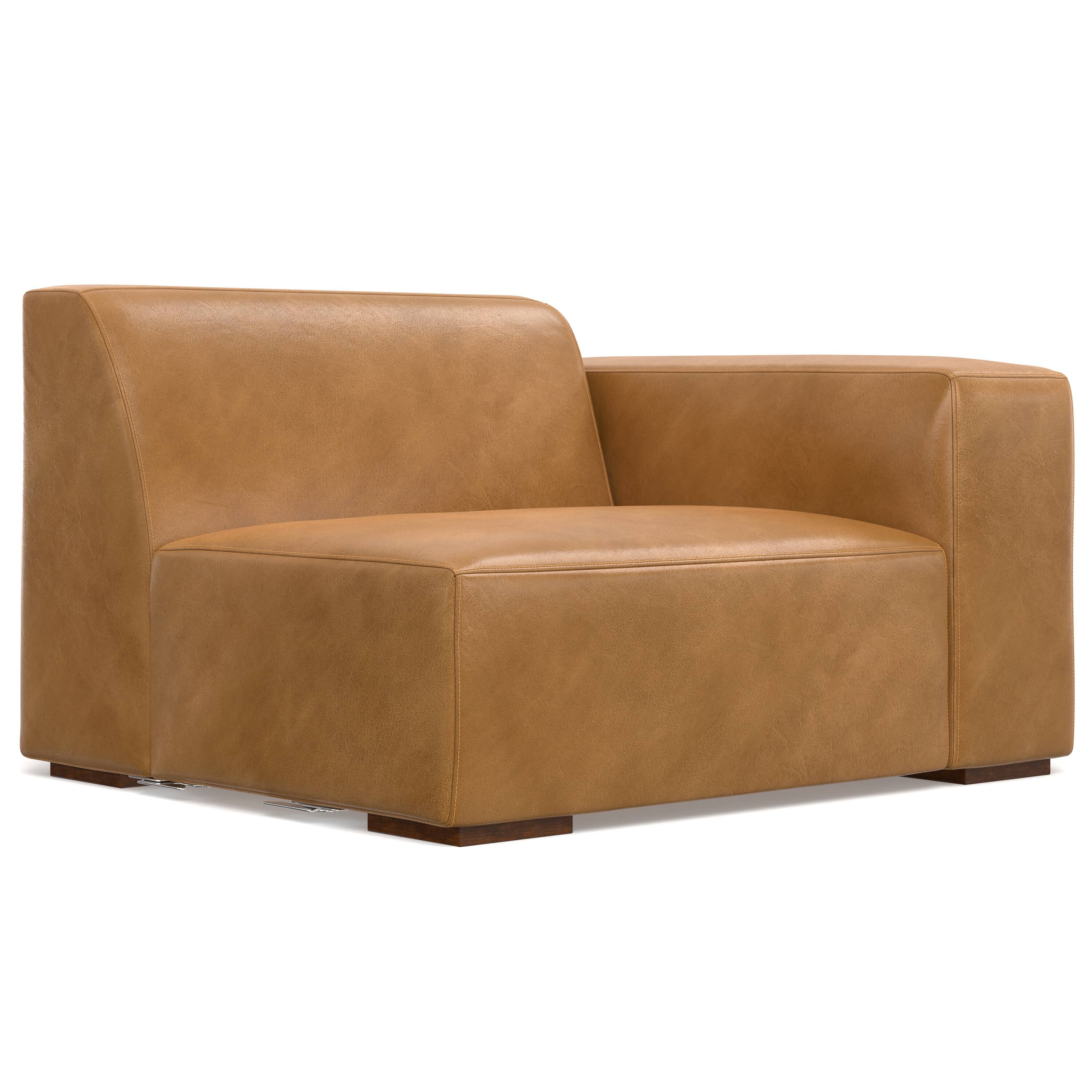 Front. Simpli Home - Rex Right-Arm Sofa Module in Genuine Leather - Sienna.