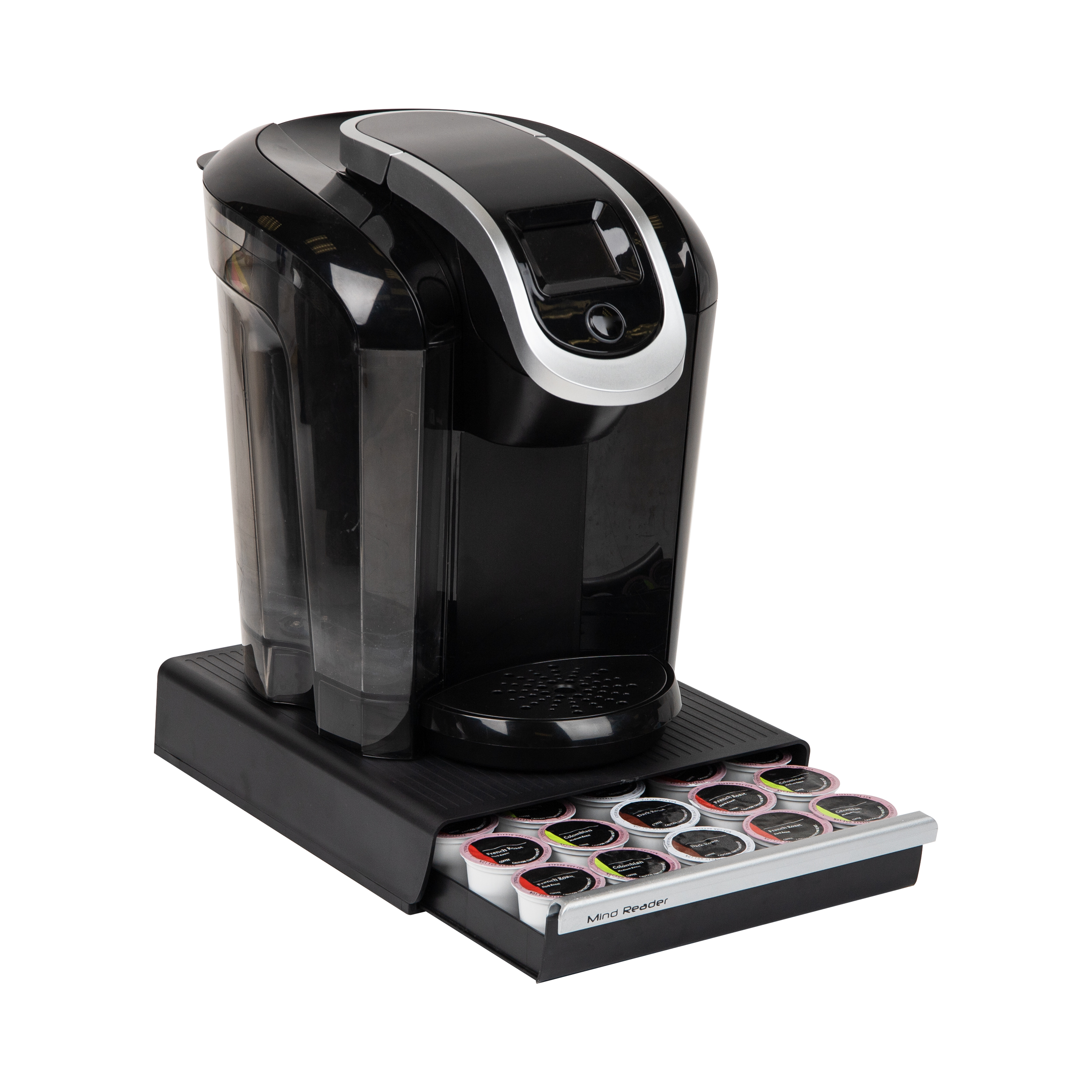 Angle View: Mind Reader - Single Serve Coffee Pod Drawer, 30 Pod Capacity, Countertop Organizer, 10.5"L x 12.75"W x 2.5"H - Black/Silver