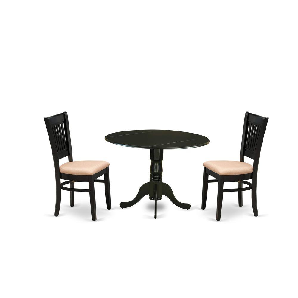 Left. East West Furniture - East West Furniture - DLVA3-BLK-C - 3-Piece Dining Table Set- 2 Wooden Chair with Linen Fabric Seat and Slatted Chair - Black.