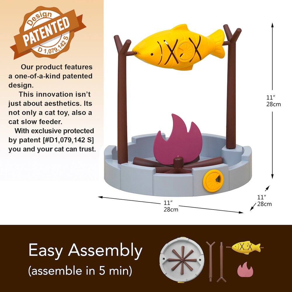 Design PATENTED D 1,079,142 S

Our product features a one-of-a-kind patented design. This innovation isn't just about aesthetics. It's not only a cat toy, also a cat slow feeder. With exclusive protected by patent [#D1,079,142 S] you and your cat can trust.

11" 28cm 11" 28cm 11" 28cm

Easy Assembly (assemble in 5 min)