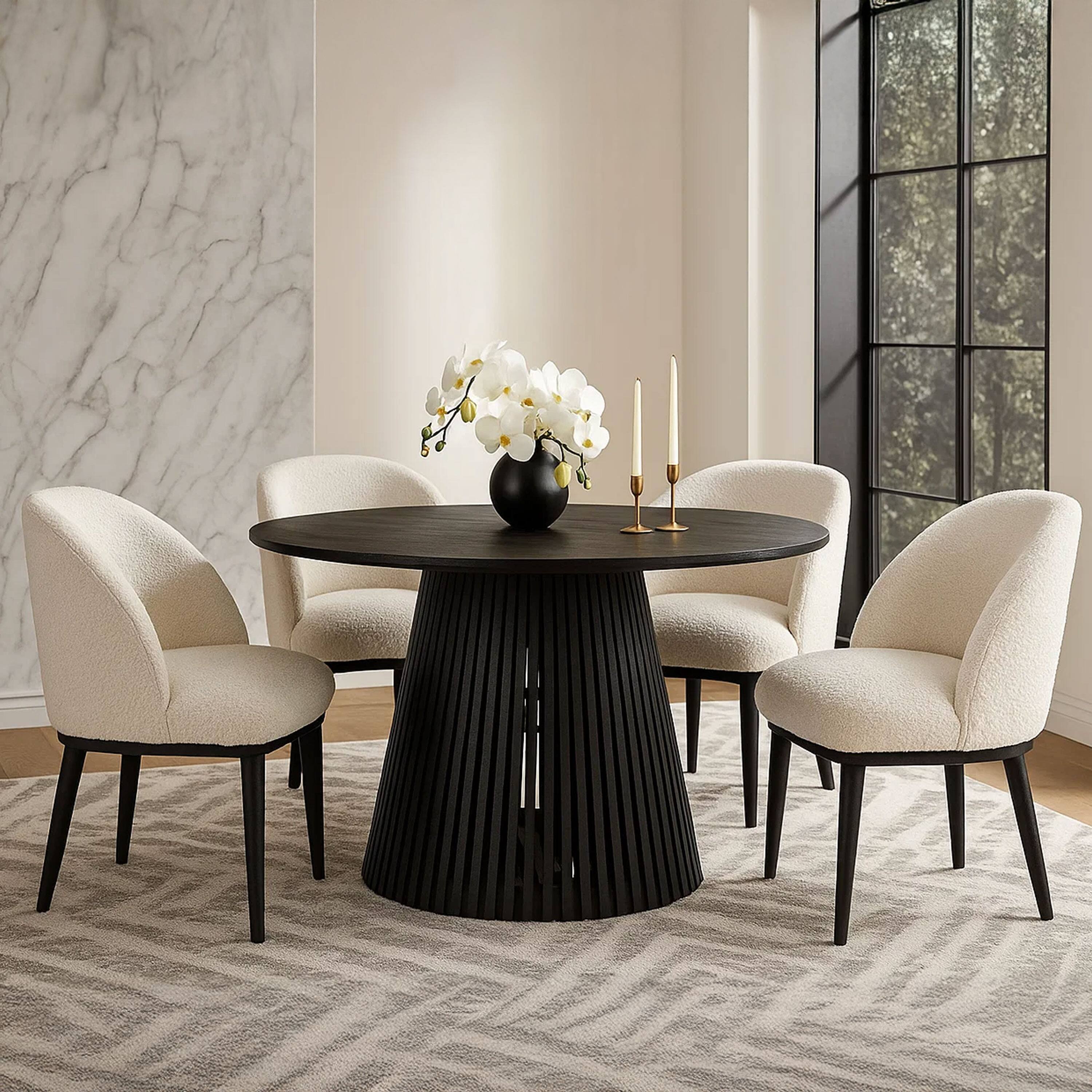 Alt View 7. Manhattan Lane - Ridge 47 Inch Handcrafted Mango Wood Round Dining Table, Slatted Flared Base - Black.