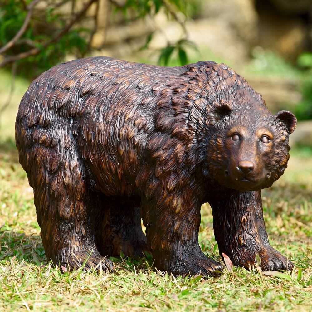 Front. SPI Home - SPI Polyresin Rust Finish Garden Bear Statue Outdoor Décor - Multicolored.
