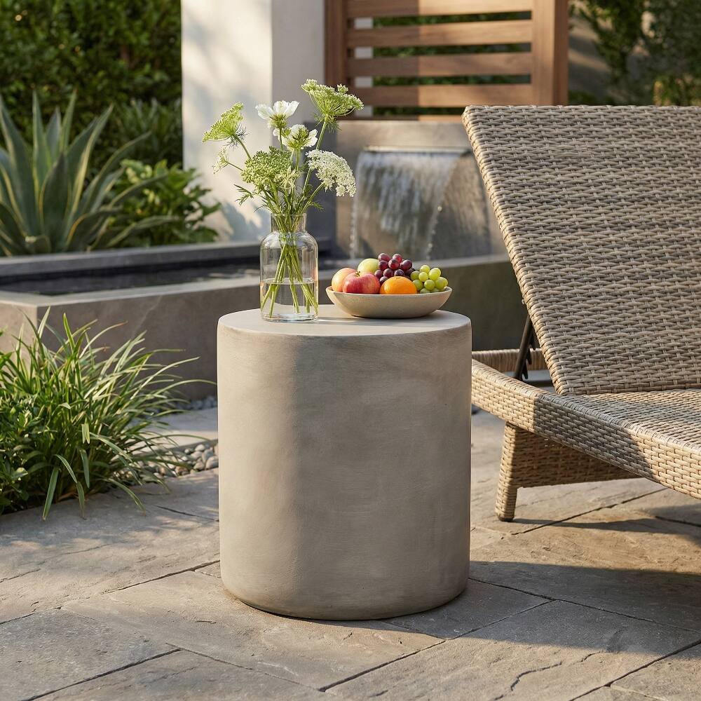 Front. Loheer - Loheer Outdoor Lightweight Concrete Side Table MGO End Table Light Gray - Light Gray.