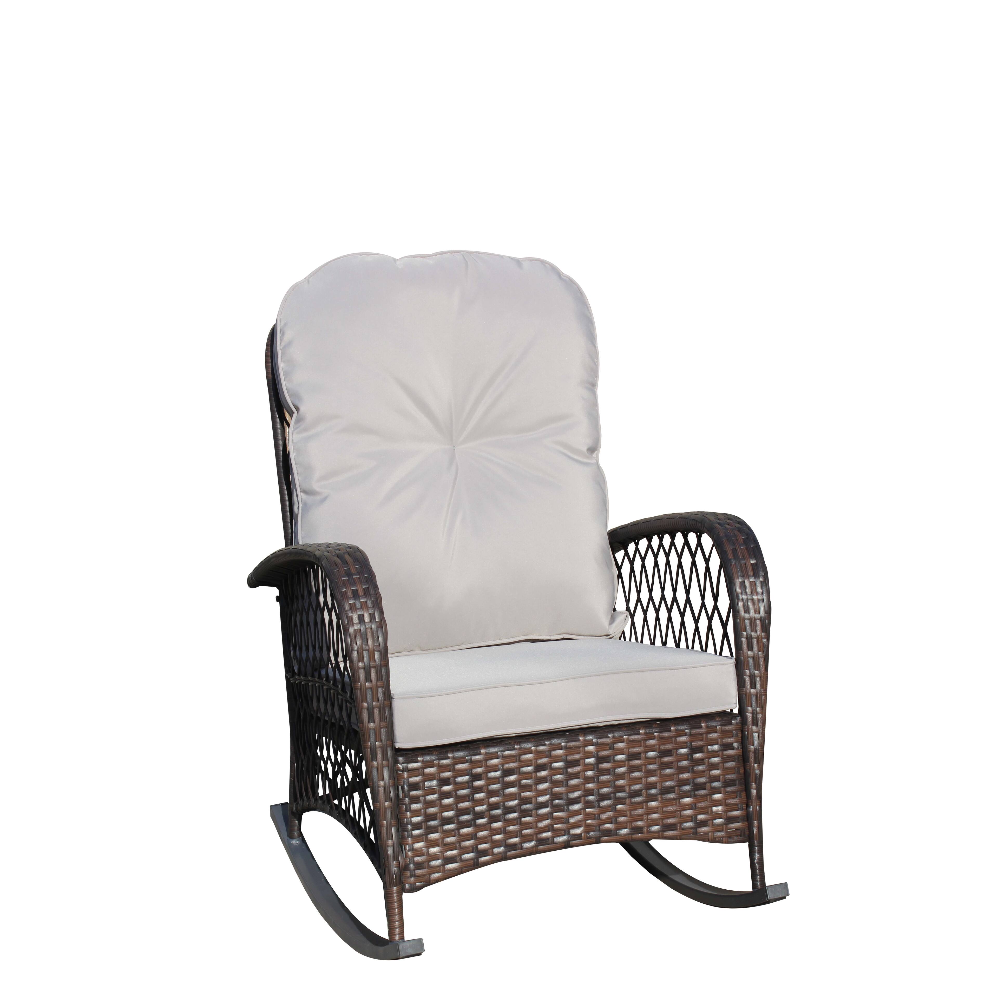 Alt View 6. Tiramisubest - Outdoor Wicker Rocking Chair with Wide Seat,Steel Frame & Thick Cushion for Patio,Garden,Backyard,Grey Cushion - Brown+Gray.