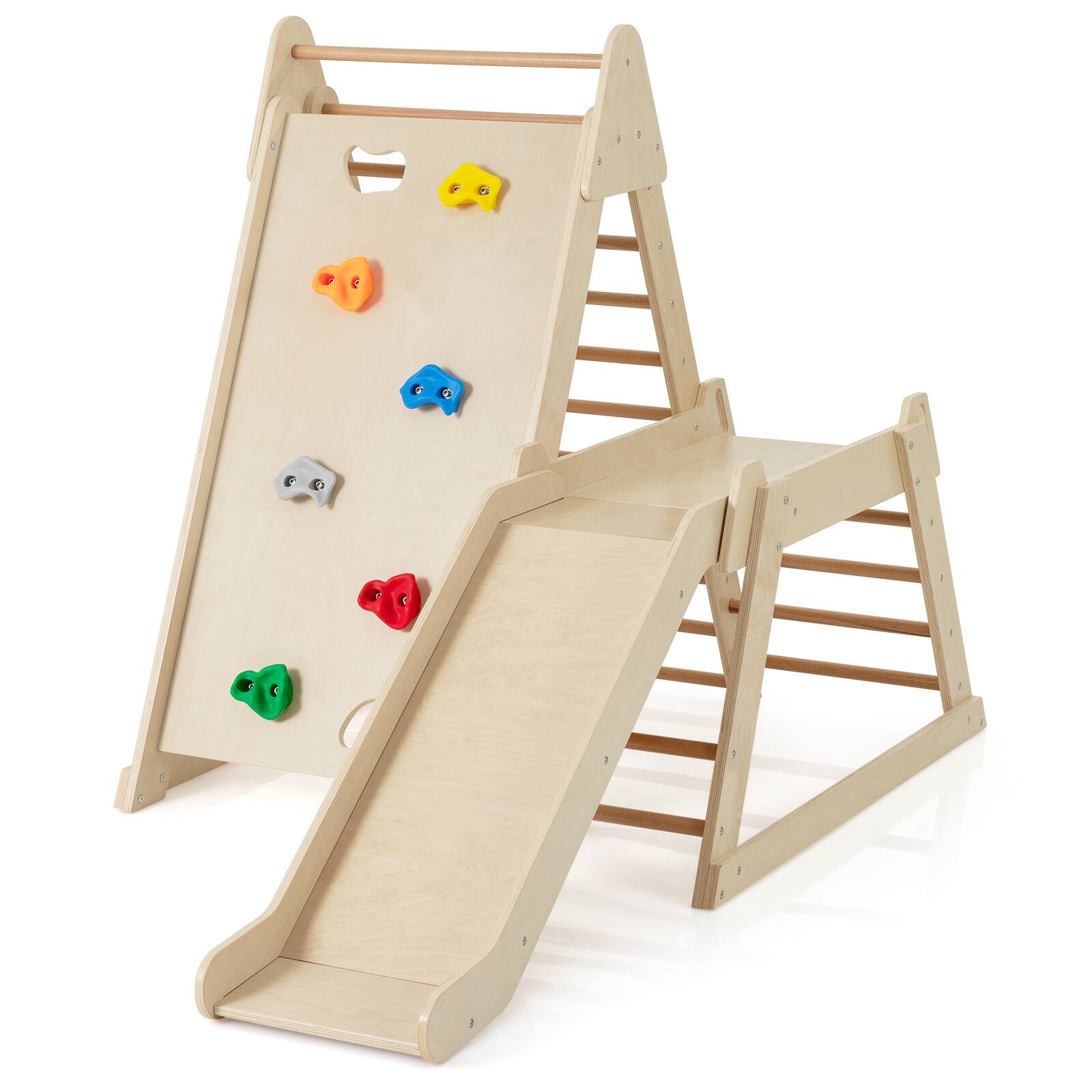 Alt View 9. Gymax - Gymax 3-In 1 Jungle Gym Playground for Toddlers w/ Extended Slide & Wooden Climber - Natural.