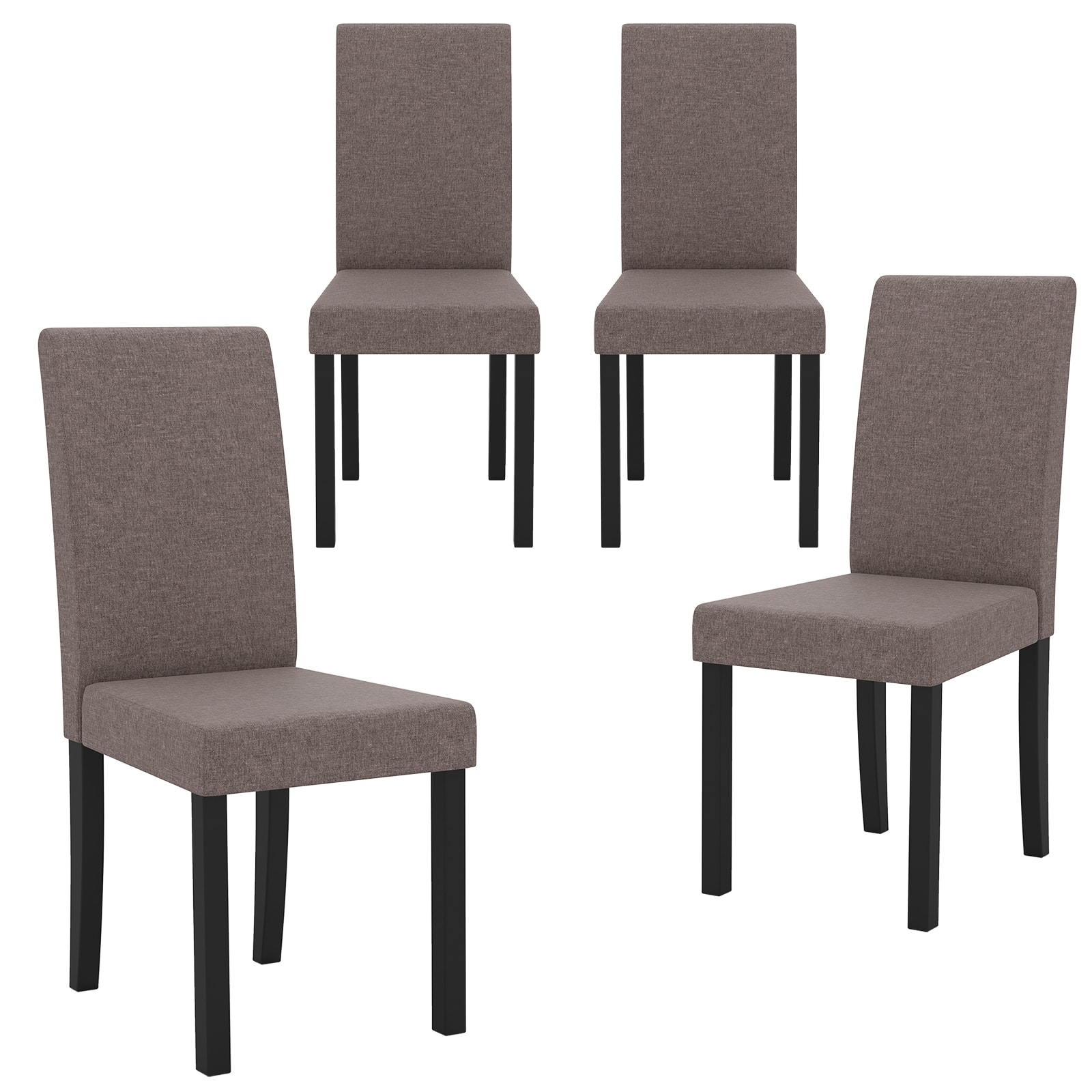 Gymax - Dining Chair Set of 4 Fabric Upholstered Rubber Wood Legs Side Armless - Brown