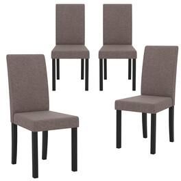 Gymax - Dining Chair Set of 4 Fabric Upholstered Rubber Wood Legs Side Armless - Brown