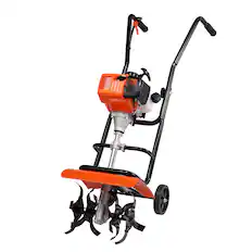 Front. VEVOR - Tiller Cultivator, 31CC 4-Stroke Garden Cultivator, Tiller with 4 Steel Adjustable Front Tines for Lawn - Orange.