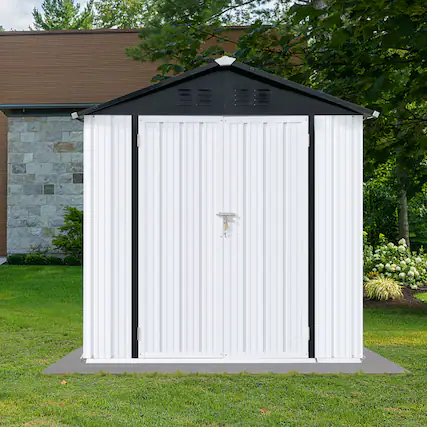 Front. Mondawe - 6x4 Ft Outdoor Storage Sheds with Apex Roof - White.