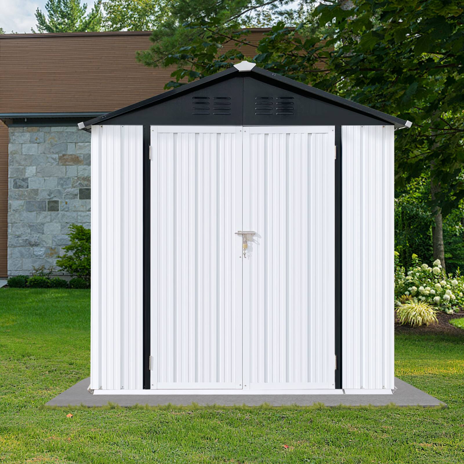 Front. Mondawe - 6x4 Ft Outdoor Storage Sheds with Apex Roof - White.