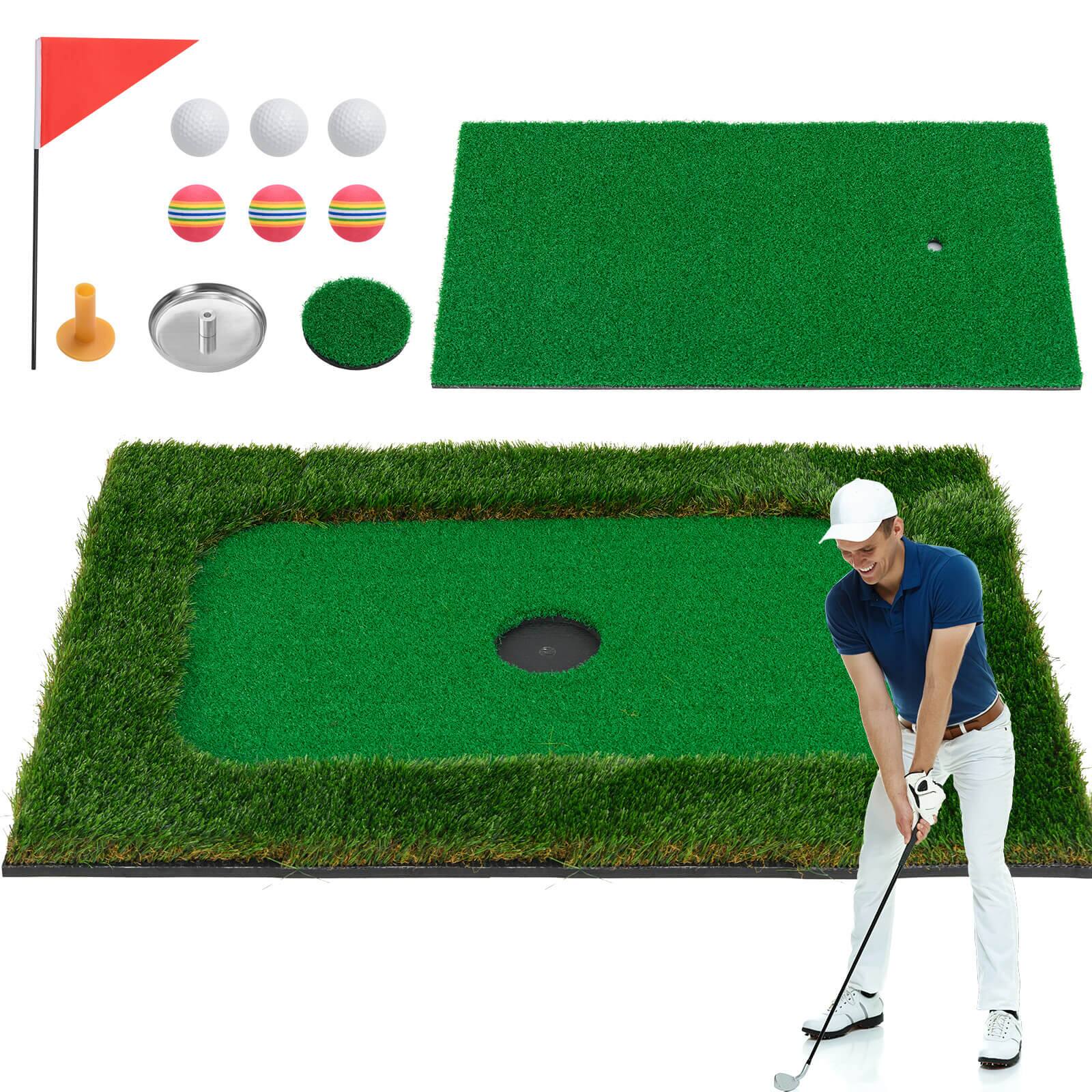 Front. Costway - Costway Rectangular Floating Golf Green for Pool Includes Golf Hitting Mat 6 Golf Balls - Green.