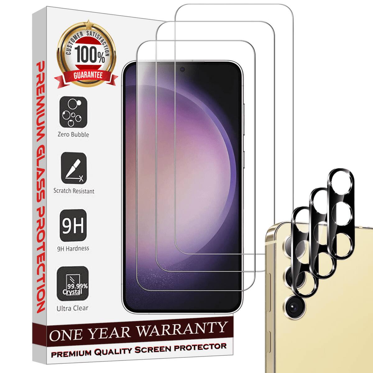 Entronix - Galaxy S24 Screen and Camera Lens Protector - 6-Piece Premium Bundle - Transparent