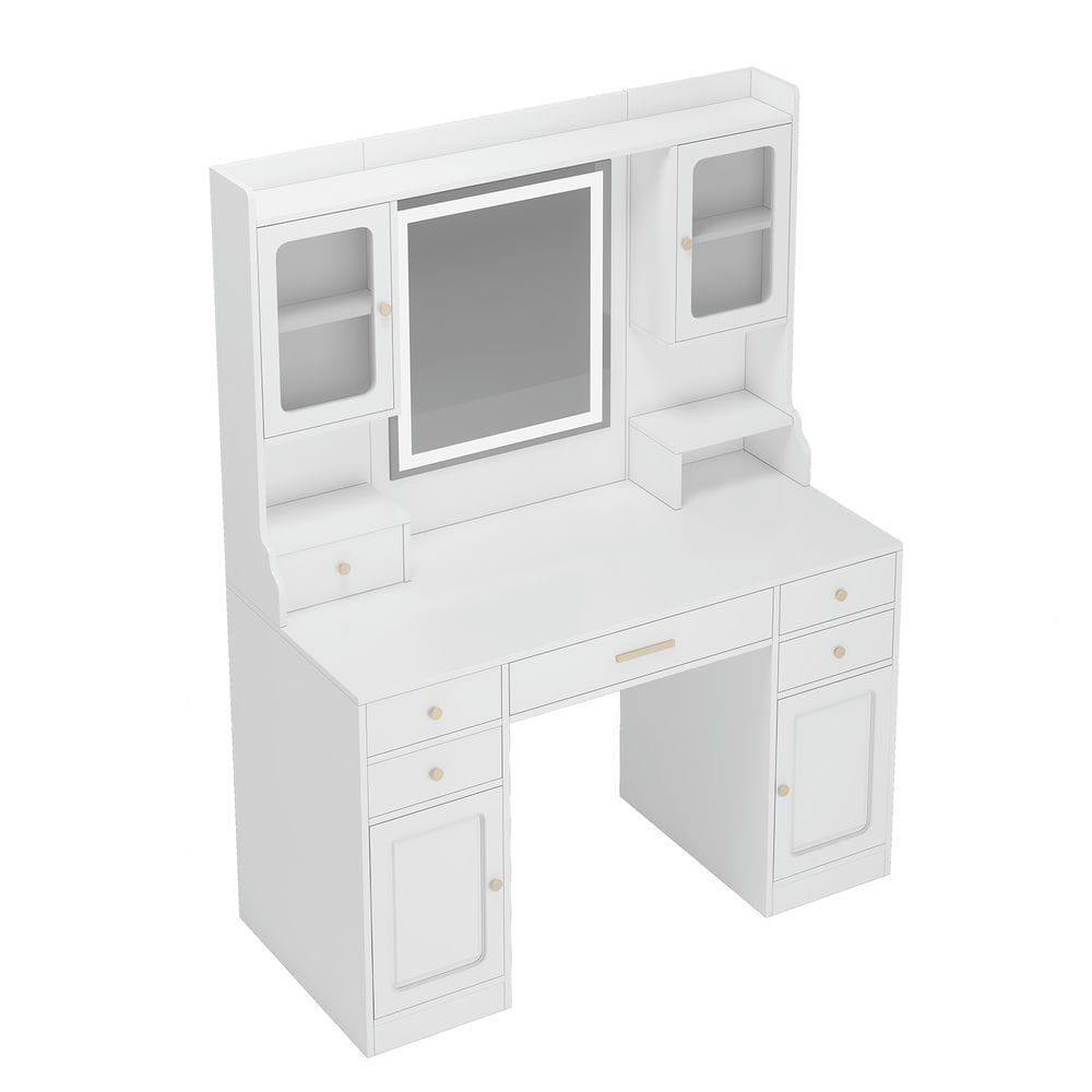 Alt View 2. Kadyn - Large Vanity Table Set Makeup Vanity Dressing Table with Mirror, 6 Drawers & Shelves, Dresser Desk - White.