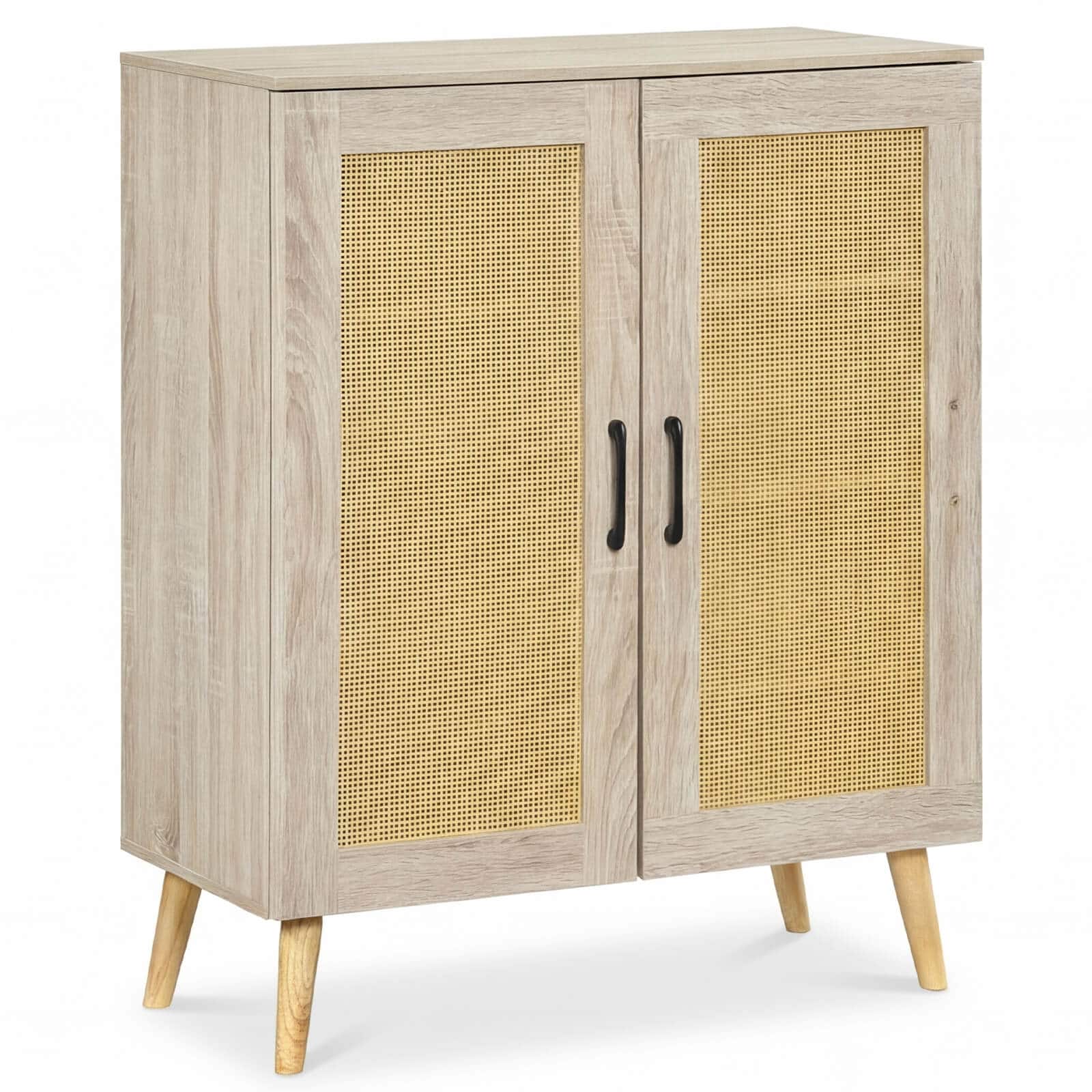 Costway - Rattan Shoe Cabinet with 3 Removable Shelves,5-Tier Narrow Cabinet Wood Legs - Natural