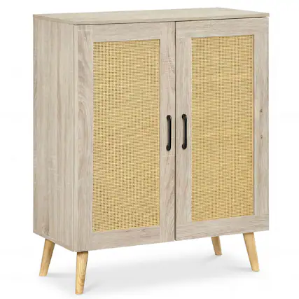 Front. Costway - Costway Rattan Shoe Cabinet with 3 Removable Shelves,5-Tier Narrow Cabinet Wood Legs - Natural.
