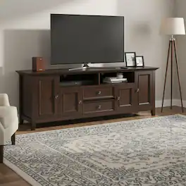 Simpli Home - Amherst 72 inch Wide Solid Wood Transitional TV Stand - Mocha Brown