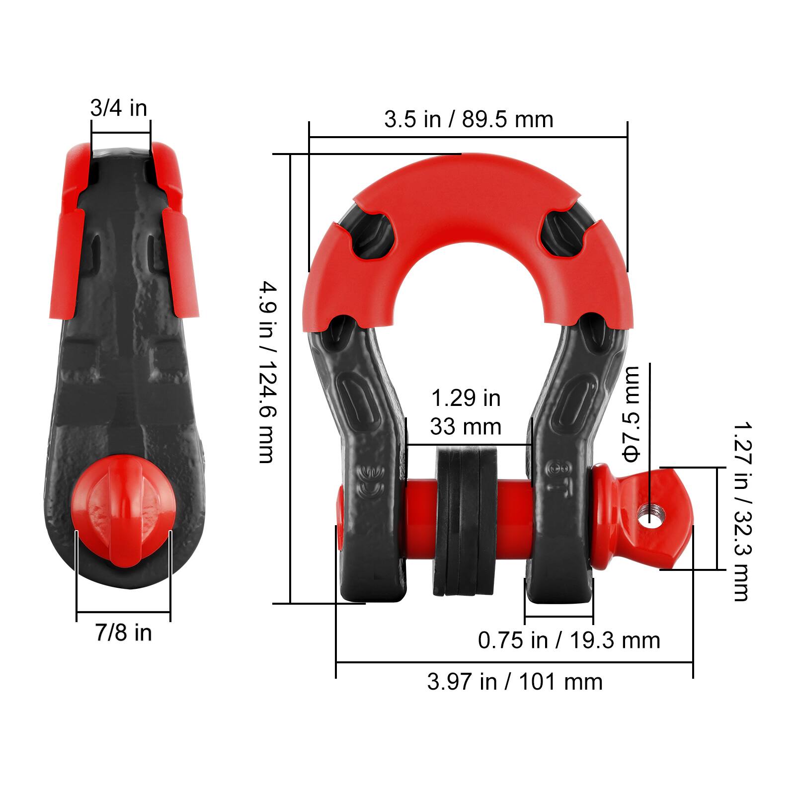 - 3/4 in
- 7/8 in
- 3.5 in / 89.5 mm
- 4.9 in / 124.6 mm
- 1.29 in / 33 mm
- 0.75 in / 19.3 mm
- 3.97 in / 101 mm
- 1.27 in / 32.3 mm
- Ø 9.5 mm