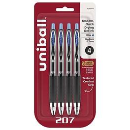 uni-ball - 207 Signo RT Retractable Gel Pens, Medium Point, 0.7mm, 4/Pack - Blue Ink