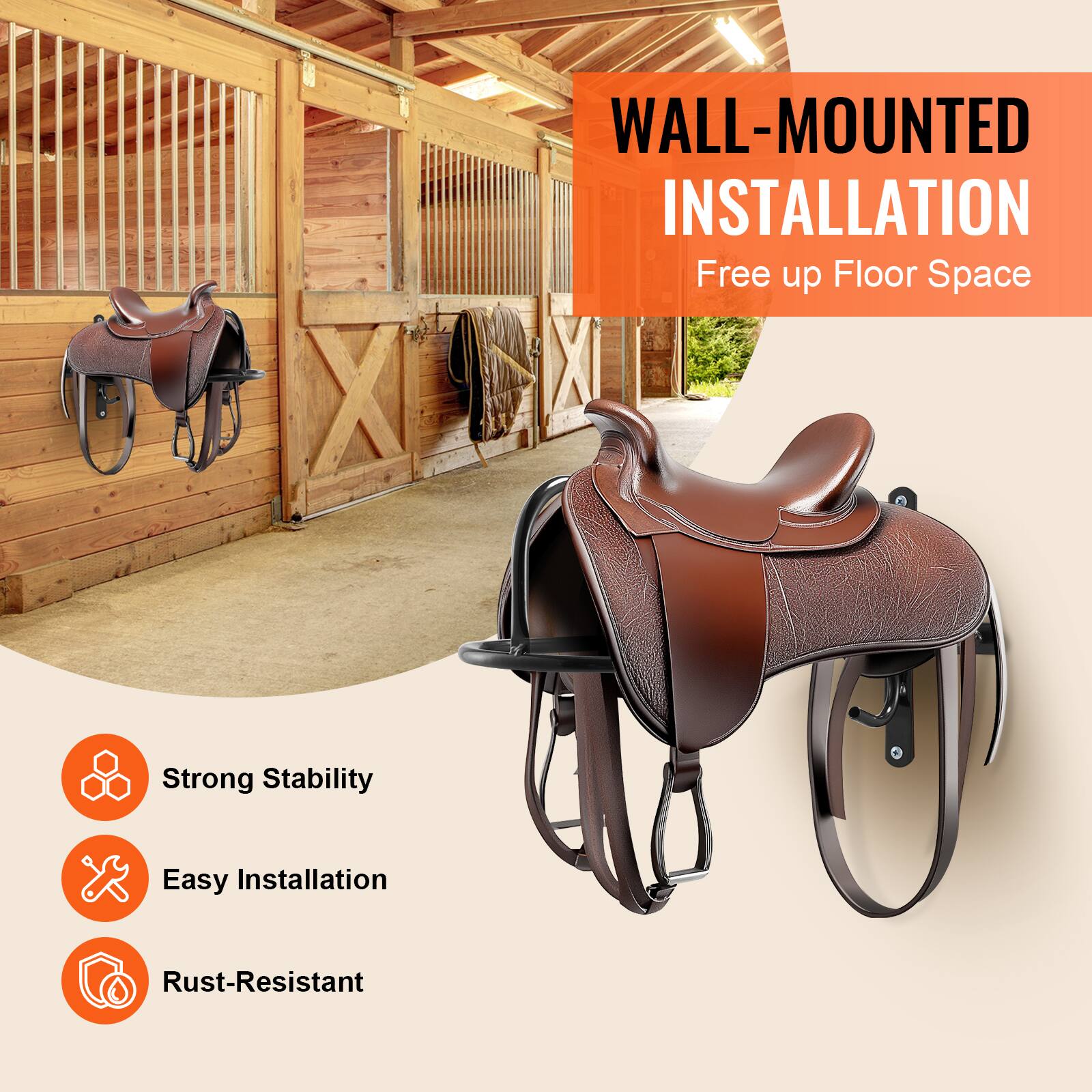WALL-MOUNTED INSTALLATION  
Free up Floor Space  

- Strong Stability  
- Easy Installation  
- Rust-Resistant