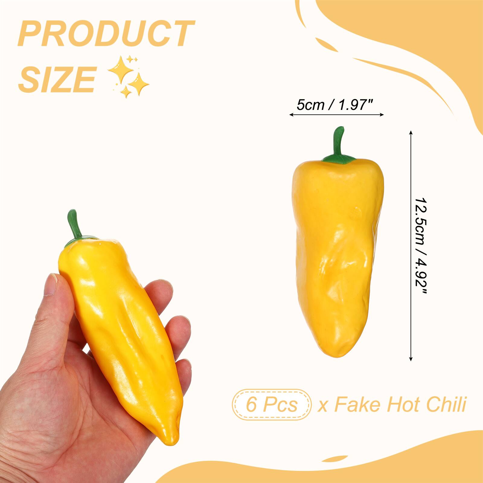 PRODUCT SIZE  
5cm / 1.97"  
12.5cm / 4.92"  
6 Pcs x Fake Hot Chili