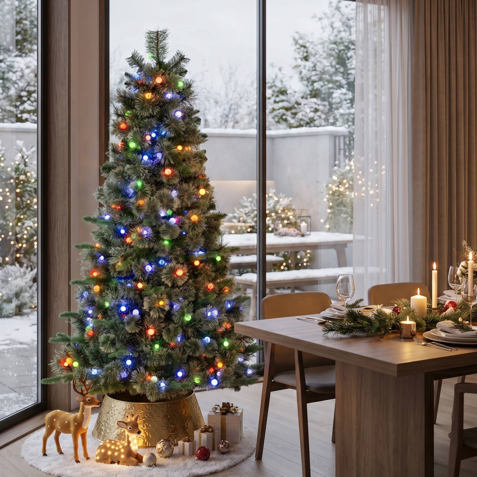 Alt View 8. Glitzhome - 6ft Pre-Lit Cashmere Slim Pine Artificial Christmas Tree with 250 Globe Lights - Green.