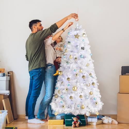 Alt View 8. Winado - 6 FT Artificial Christmas Tree with 300 LED Lights for Holiday Decorations - White.