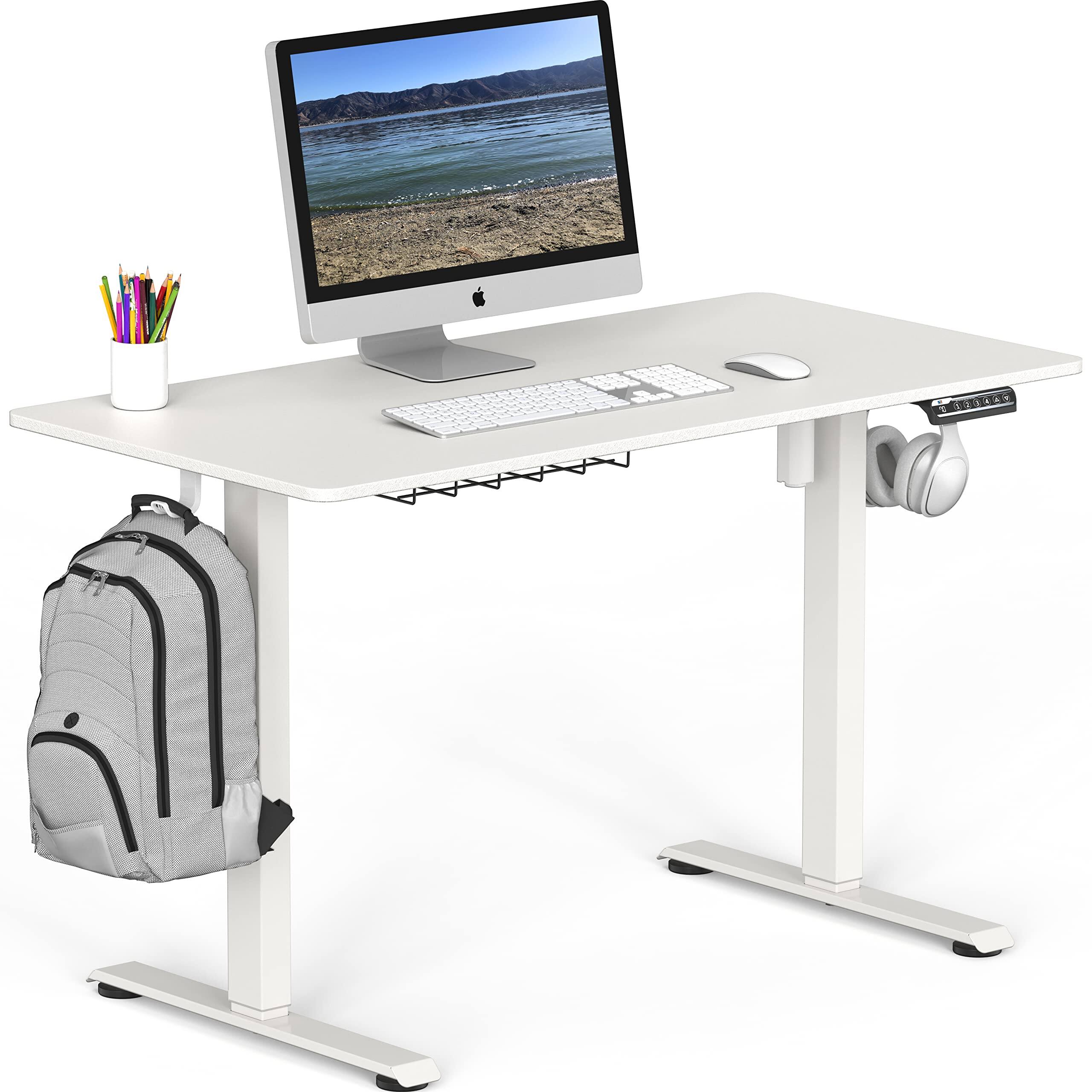 Alt View 4. Hirose Alice - SHW 48-Inch Electric Height Adjustable Sit to Stand Desk with Hanging Hooks and Cable Management Frame and Top - White 48-Inch.