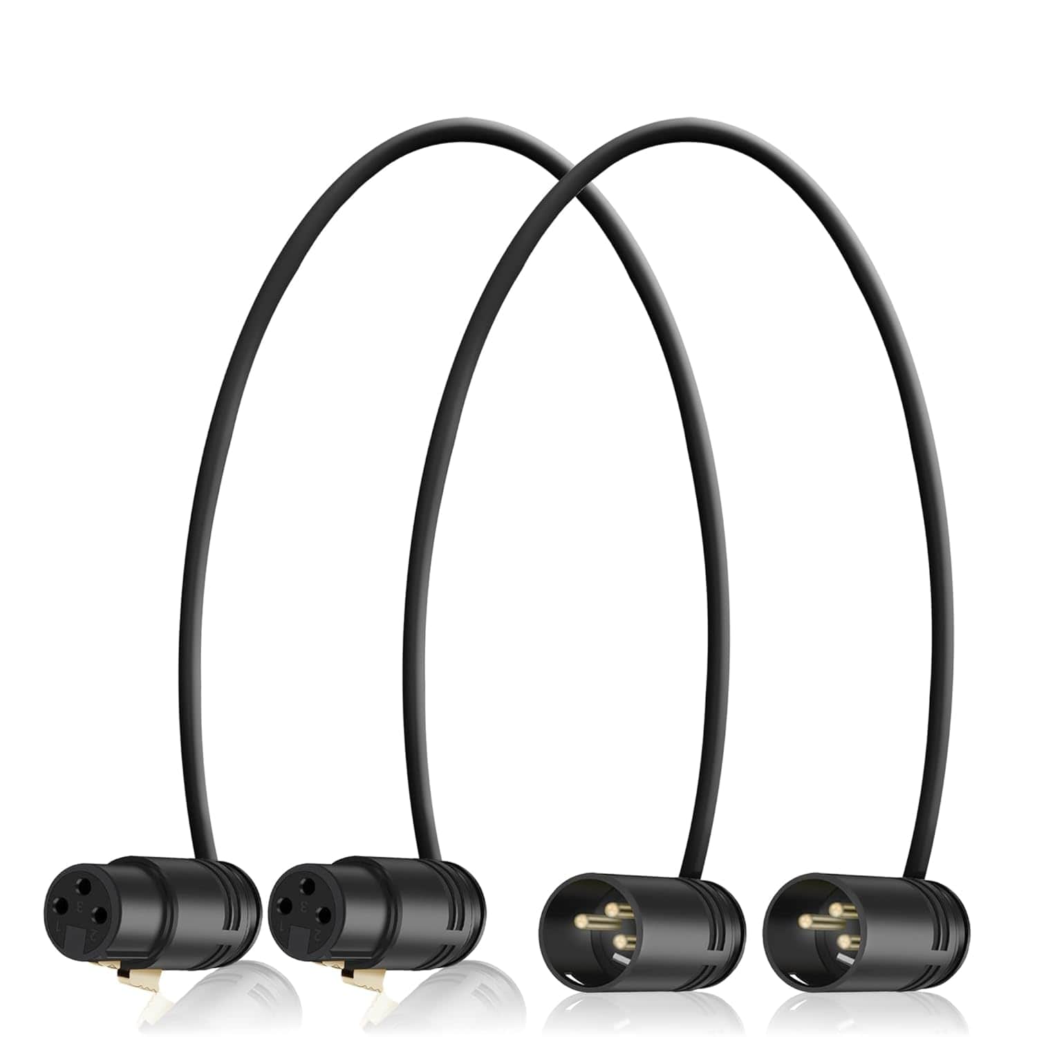 HQRP - 2-Pack Adjustable-Angle Low-Profile 3-Pin XLR Female to Male Cable 10 in for Sound Devices 633 688 788T - Black