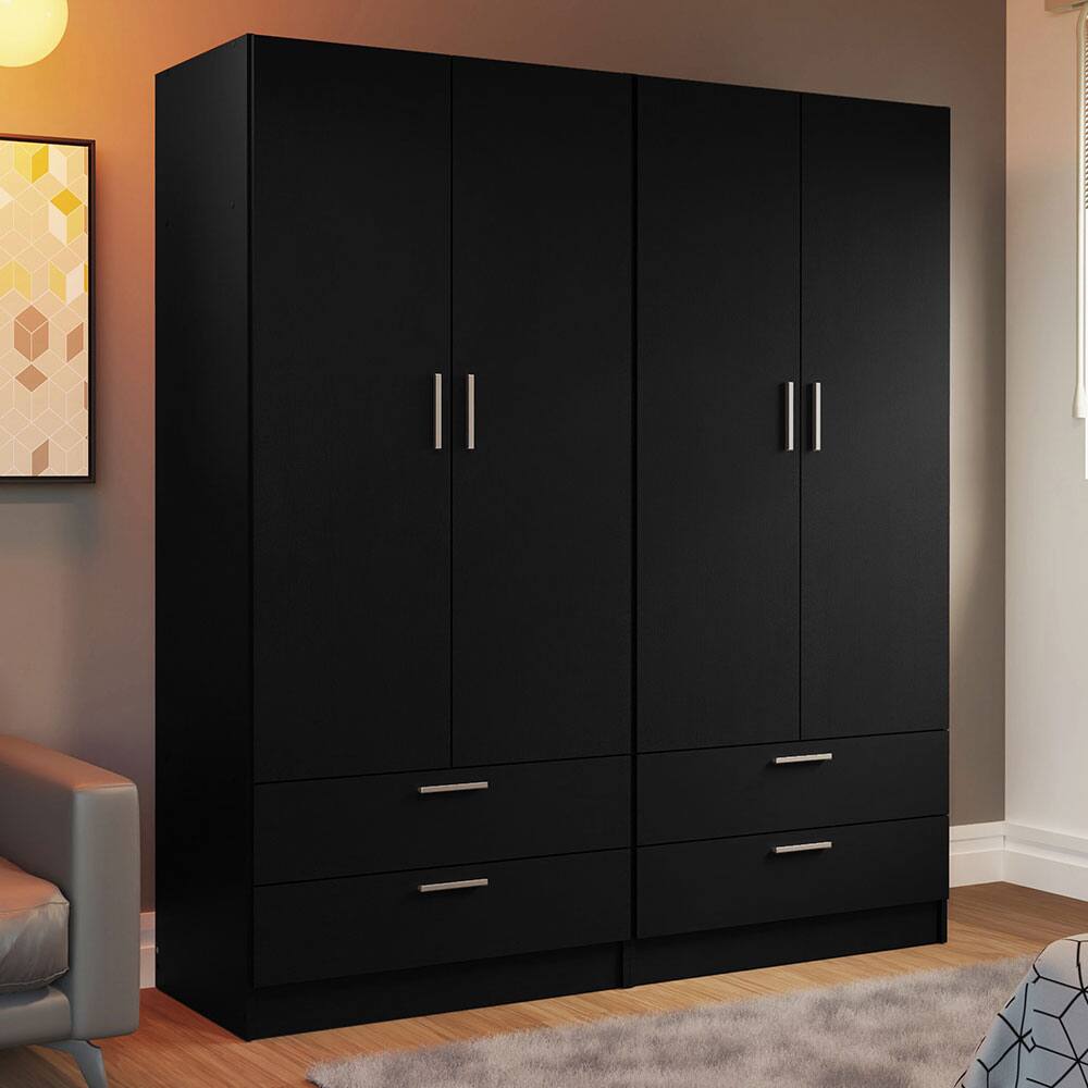 Angle. Madesa - Madesa 4 Doors 4 Drawers Wardrobe with Shelves and Hanging Space 63"L - Black - Black.