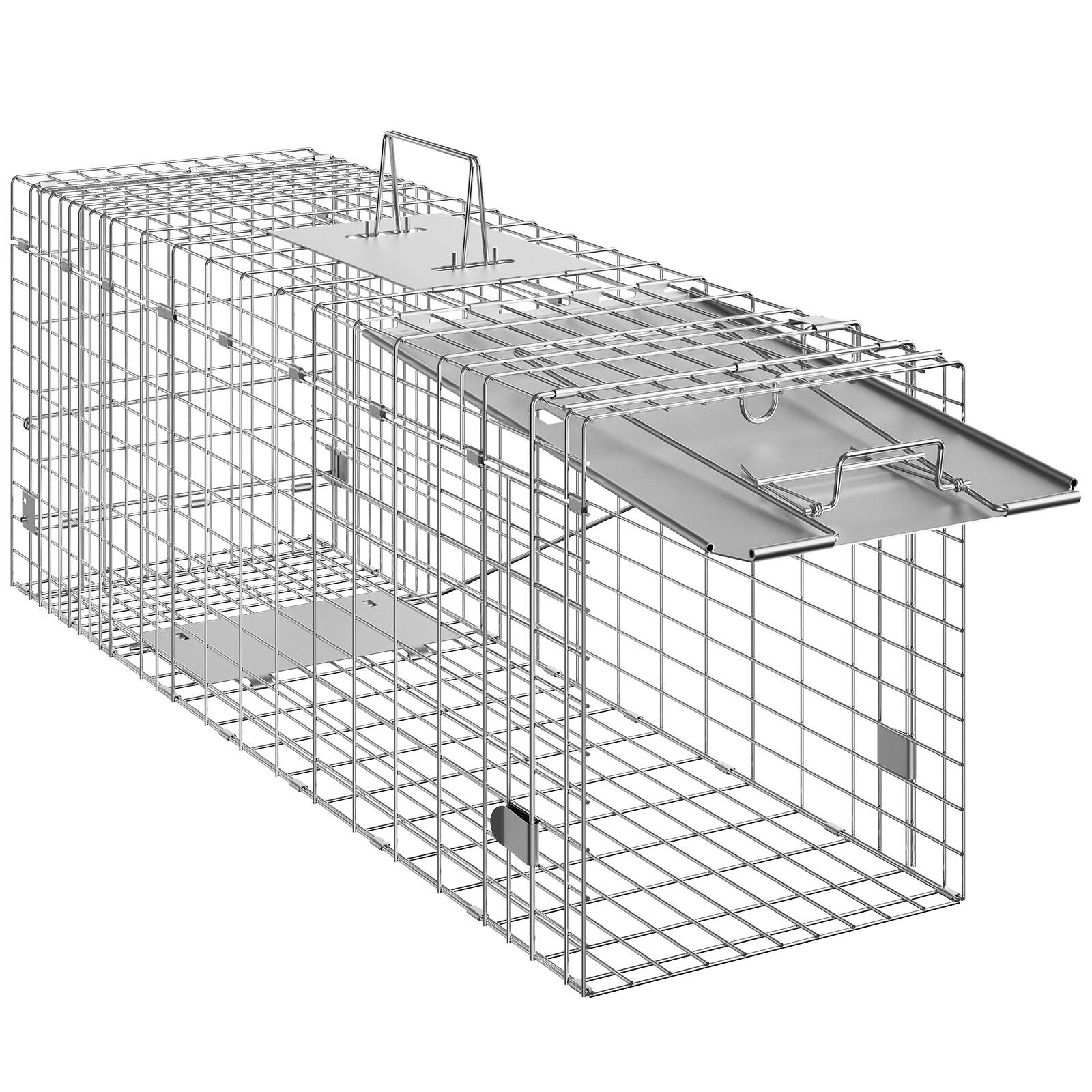 Alt View 5. VEVOR - Live Animal Cage Trap, 31" x 10" x 12" Humane Cat Trap Galvanized Iron, Folding Animal Trap with Handle for Rabbits.