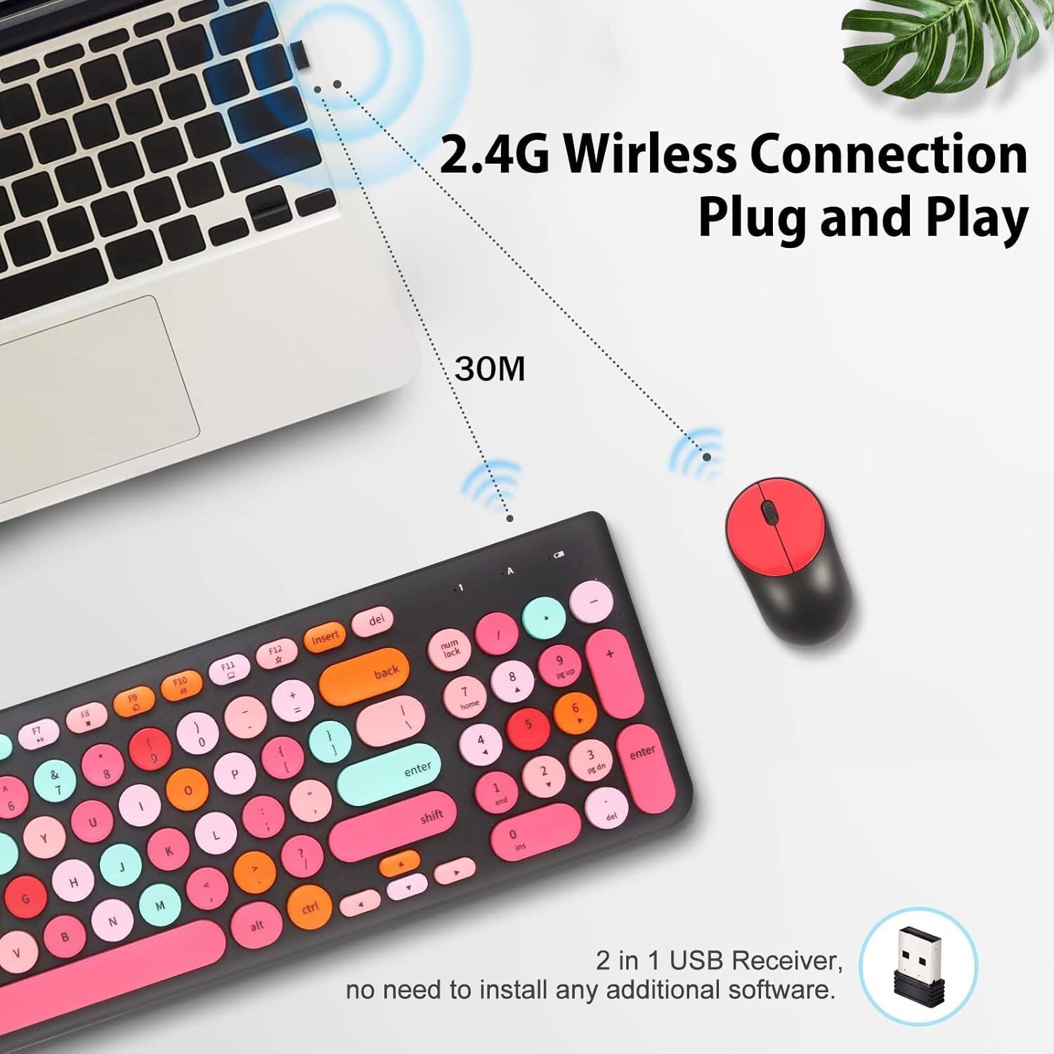 2.4G Wireless Connection Plug and Play  
30M  

2 in 1 USB Receiver, no need to install any additional software.