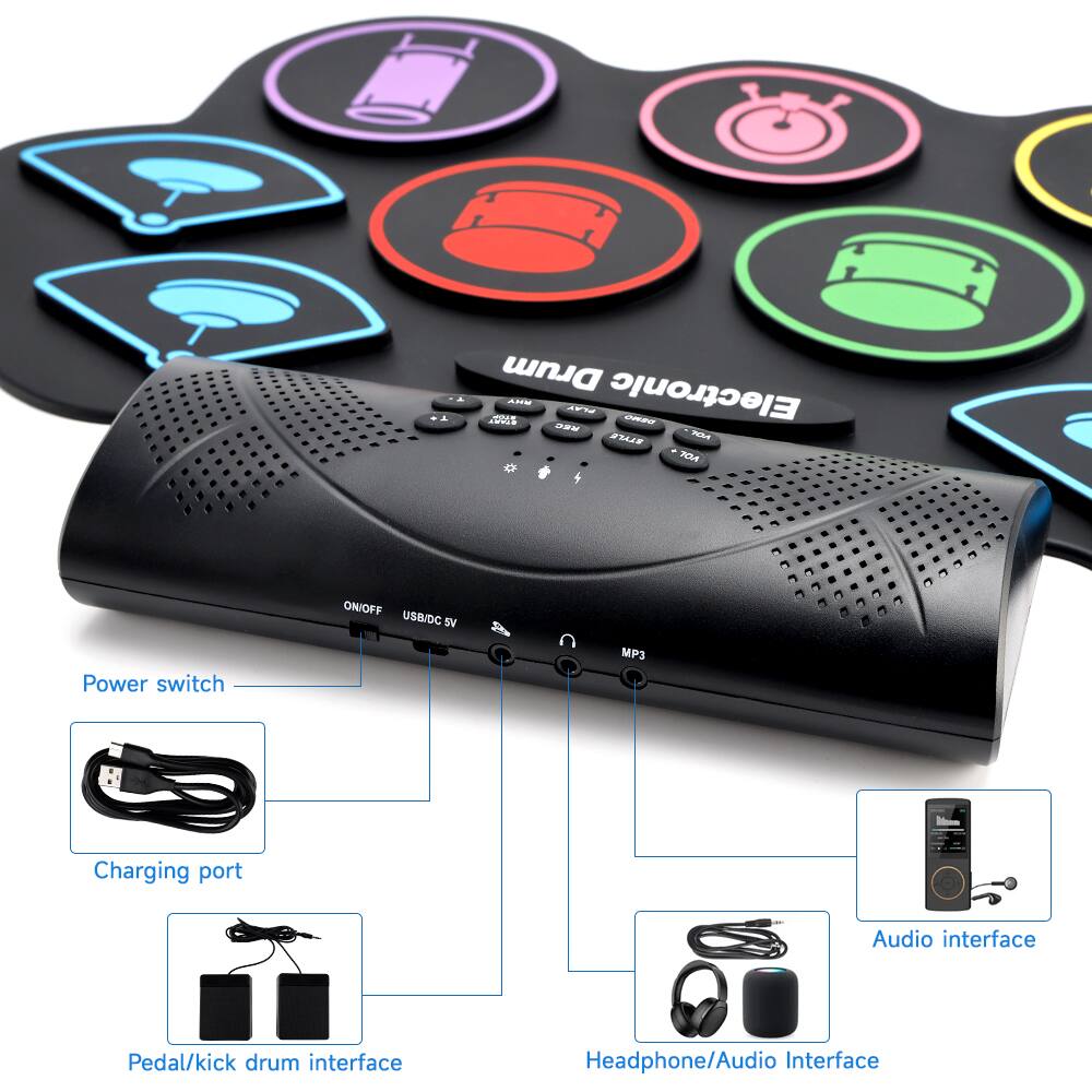 Drum MS AM Electronic ON  
248 NL  
Power switch ON/OFF  
USB/DC SV  
MP3  
Charging port  
Audio interface  
Pedal/kick drum interface  
Headphone/Audio Interface