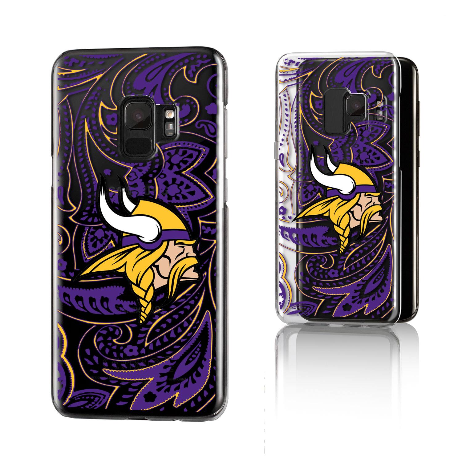 Alt View 1. Keyscaper - Minnesota Vikings Galaxy Clear Paisley Design Case - S23 - Multicolor.