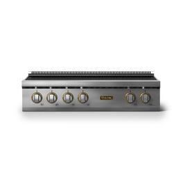 Viking - 36 in. Wide 6 Element Electric Rangetop - w/Brushed Brass - Stainless Steel